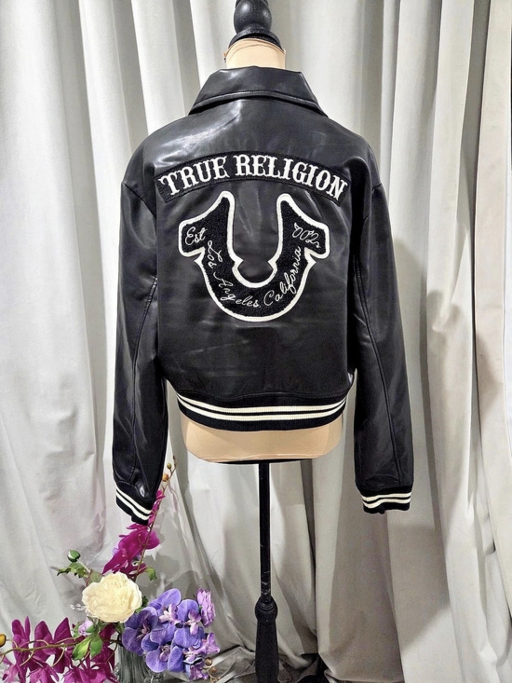 True Religion Moto Pu Bomber Jacket Black Moto Jacket Size XL NWT